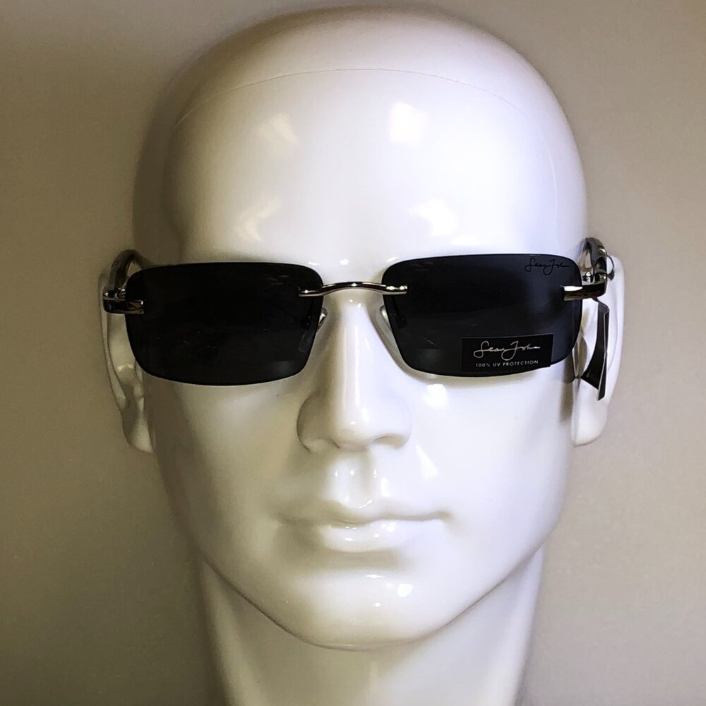 Sean John Silver & Black Rectangle Sunglasses